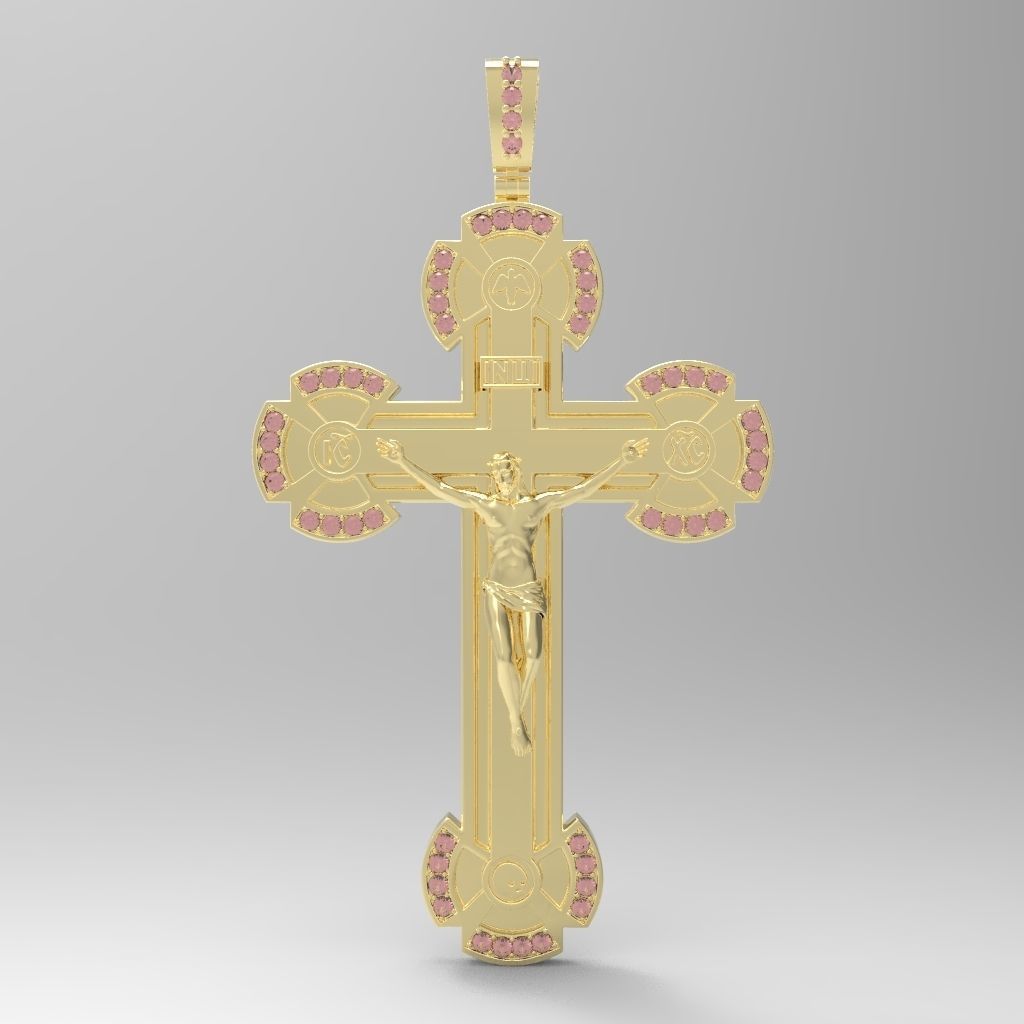 cross gold pendant with diamonds 3D print model_8