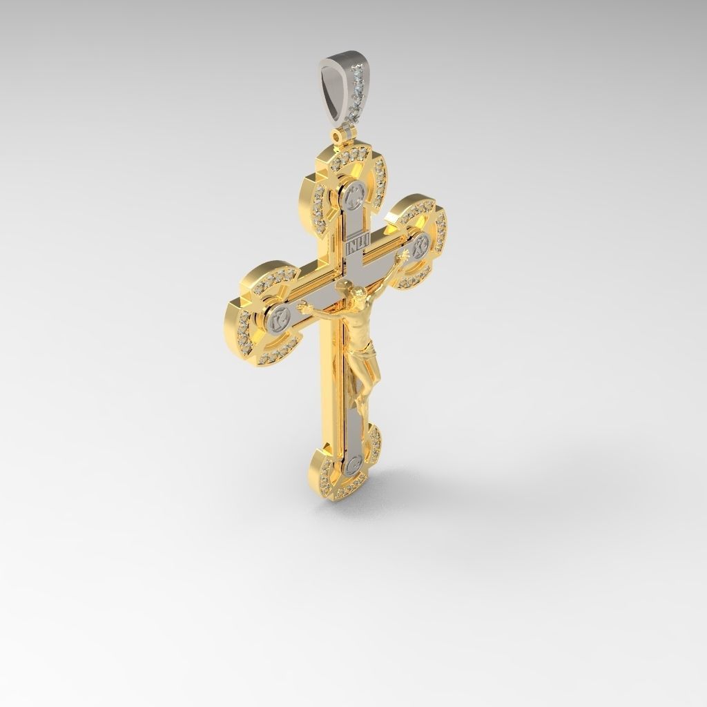 cross gold pendant with diamonds 3D print model_4