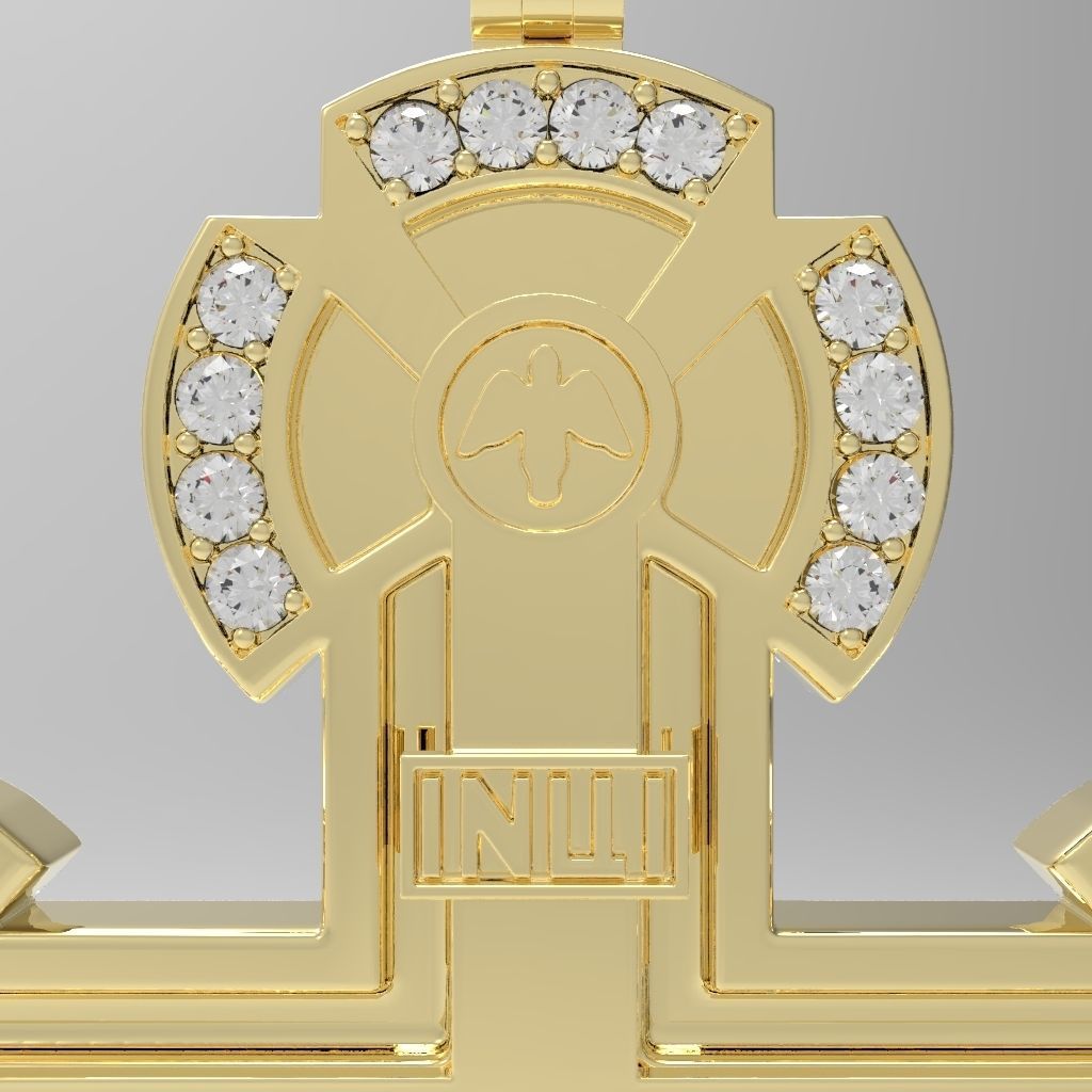cross gold pendant with diamonds 3D print model_14