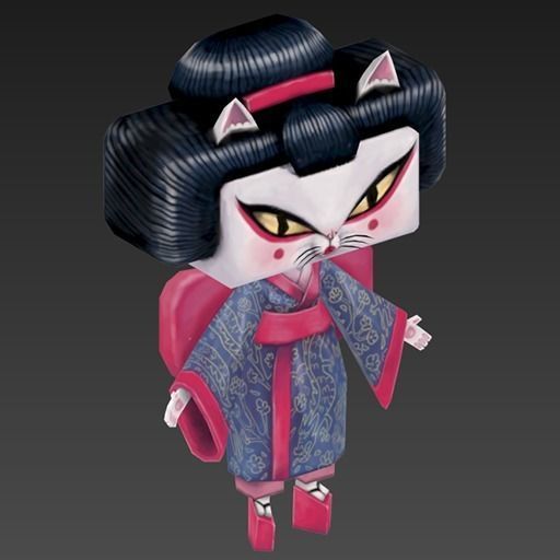 Cat Geisha Low-poly 3D model_2