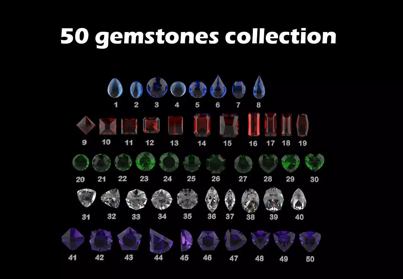 50 Gemstones Collection for jewelry 3D model_0