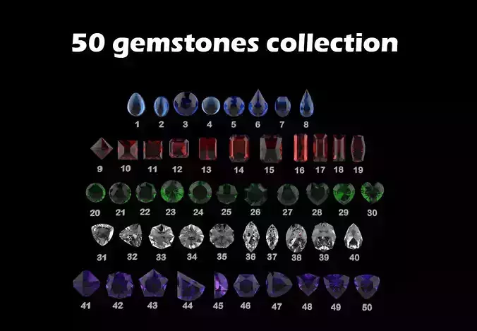 50 Gemstones Collection for jewelry 3D model