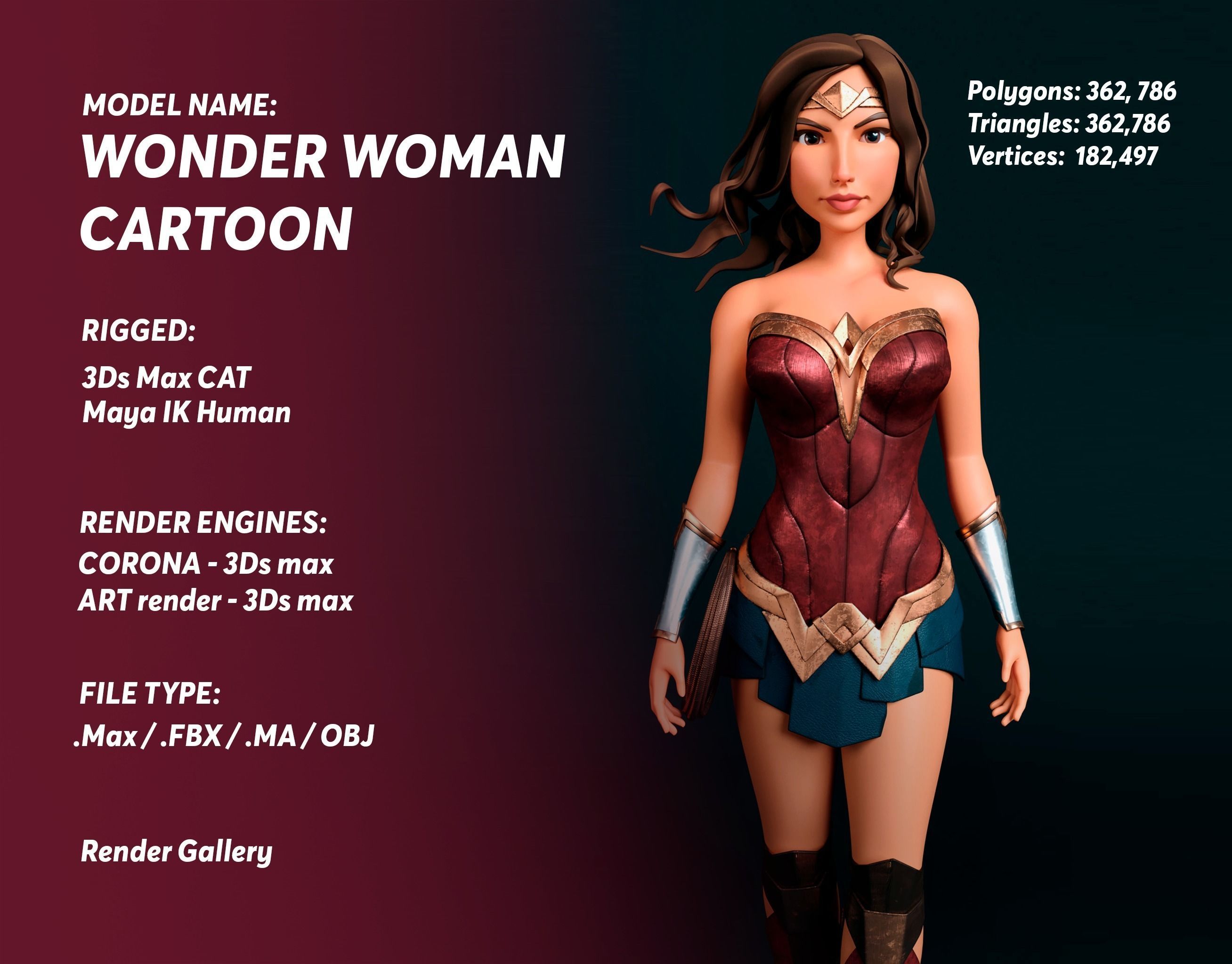 Wonder Woman cartoon model 3D model_1