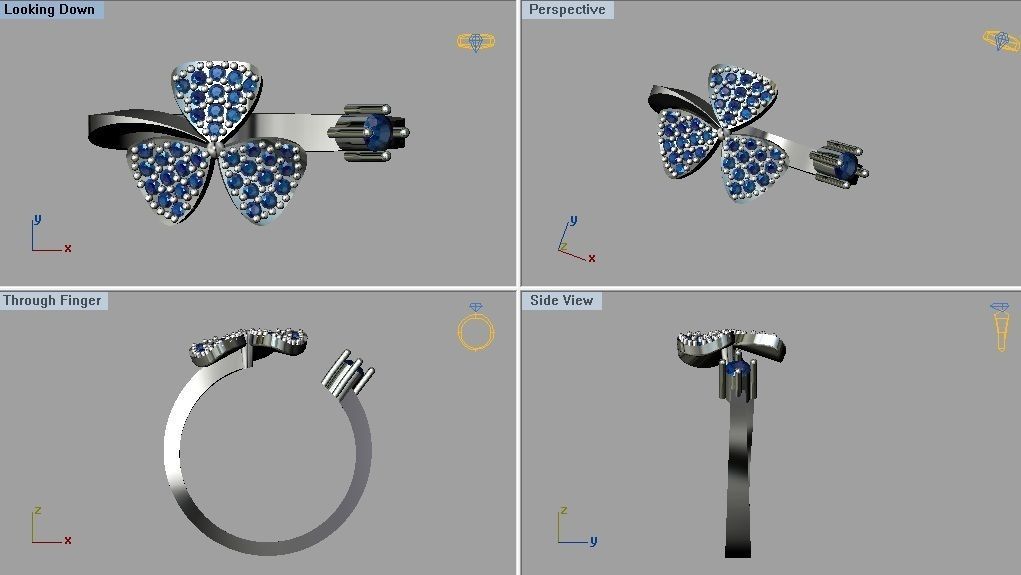 Clover Diamond Ring 3D print model_1