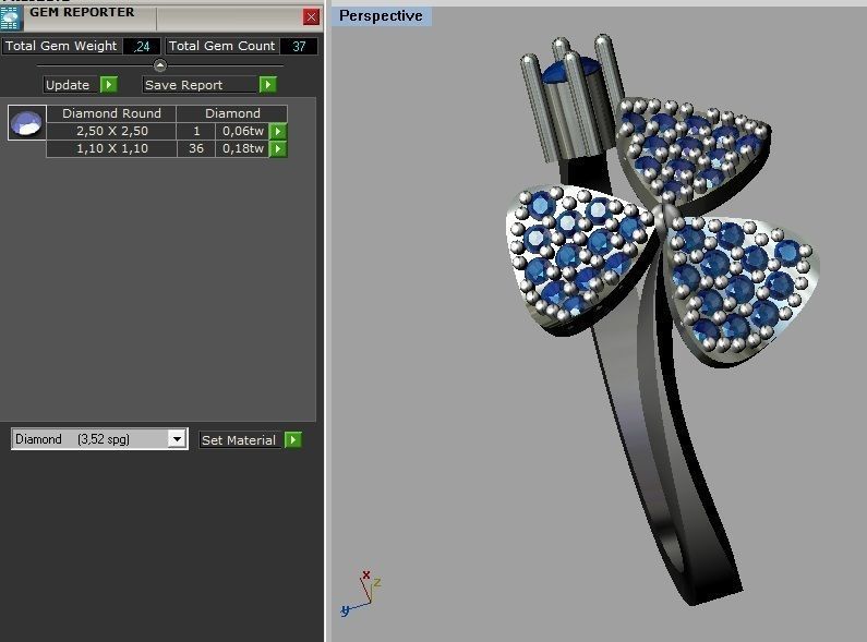 Clover Diamond Ring 3D print model_2