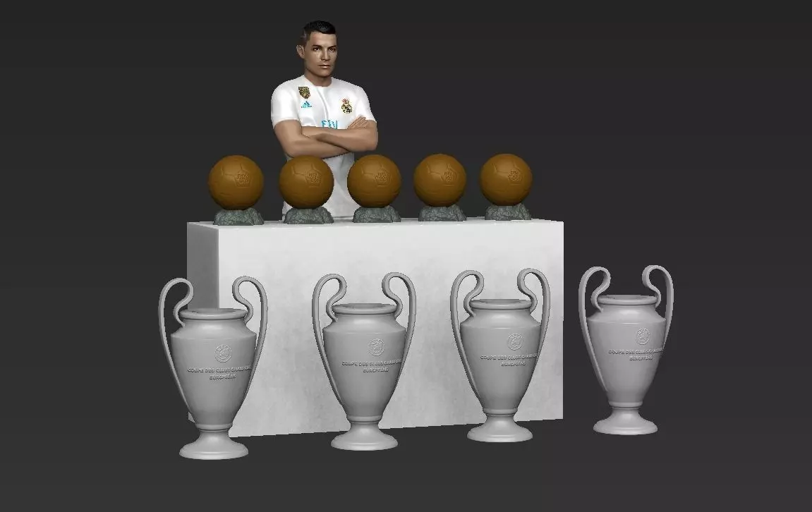 Cristiano Ronaldo with Throphies for full color 3D printing 3D print model