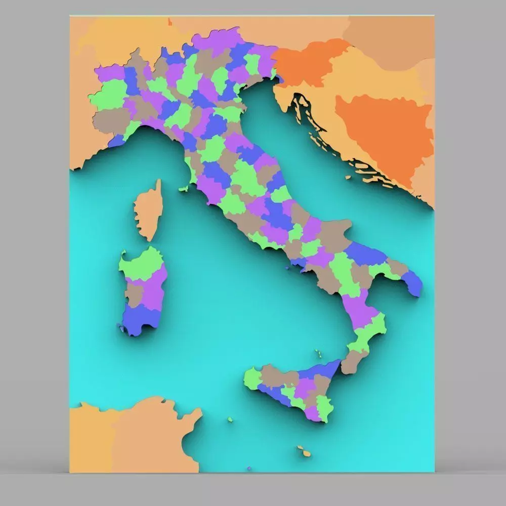 Italy With Provinces Map for 3ds and obj 3D model_0
