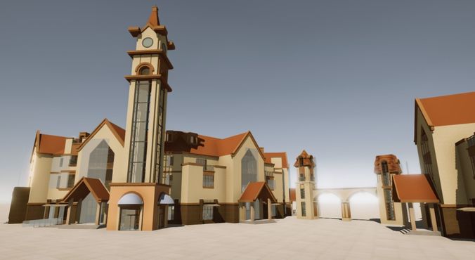 Commercial Street entrance building Low-poly 3D model