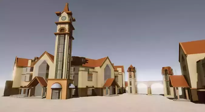 Commercial Street entrance building Low-poly 3D model Commercial Street entrance building Low-poly 3D model