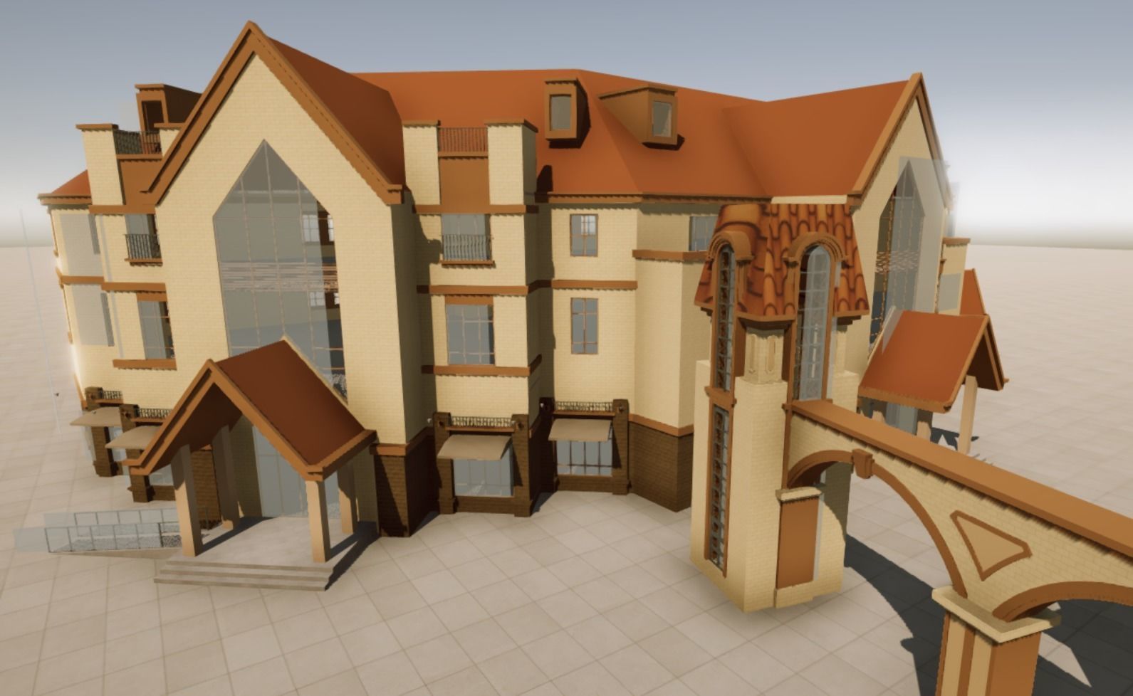 Commercial Street entrance building Low-poly 3D model_2