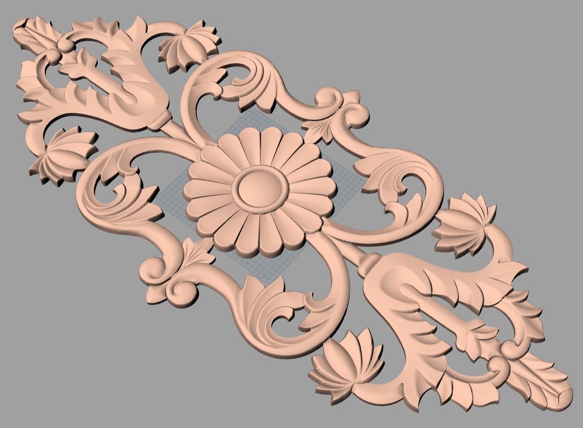 European style flower 3D relief STL Model for cnc engraving E066 3D model_1