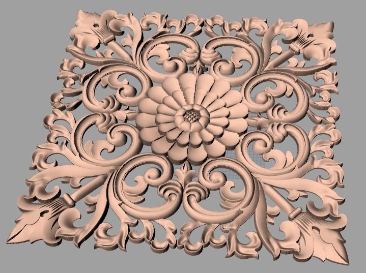 European style flower 3D relief STL Model for cnc engraving E075 3D model_1