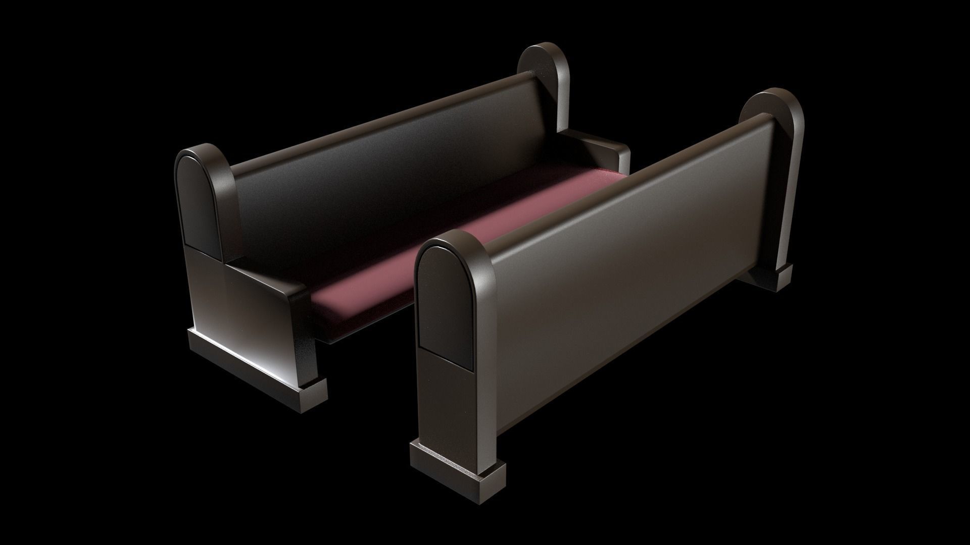 Church Pew Set Low-poly 3D model_2