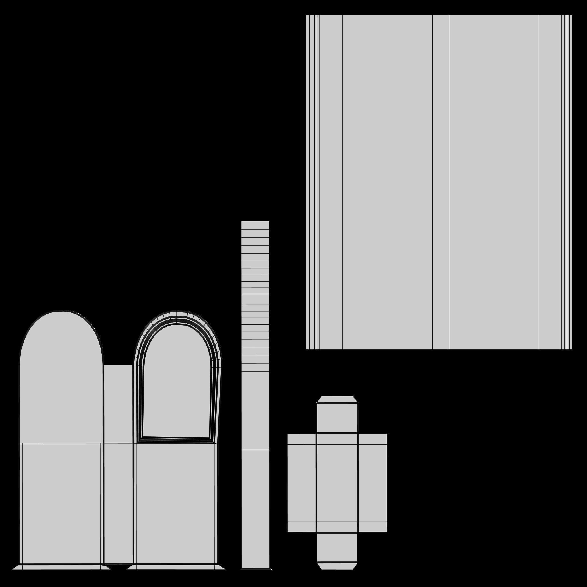 Church Pew Set Low-poly 3D model_20