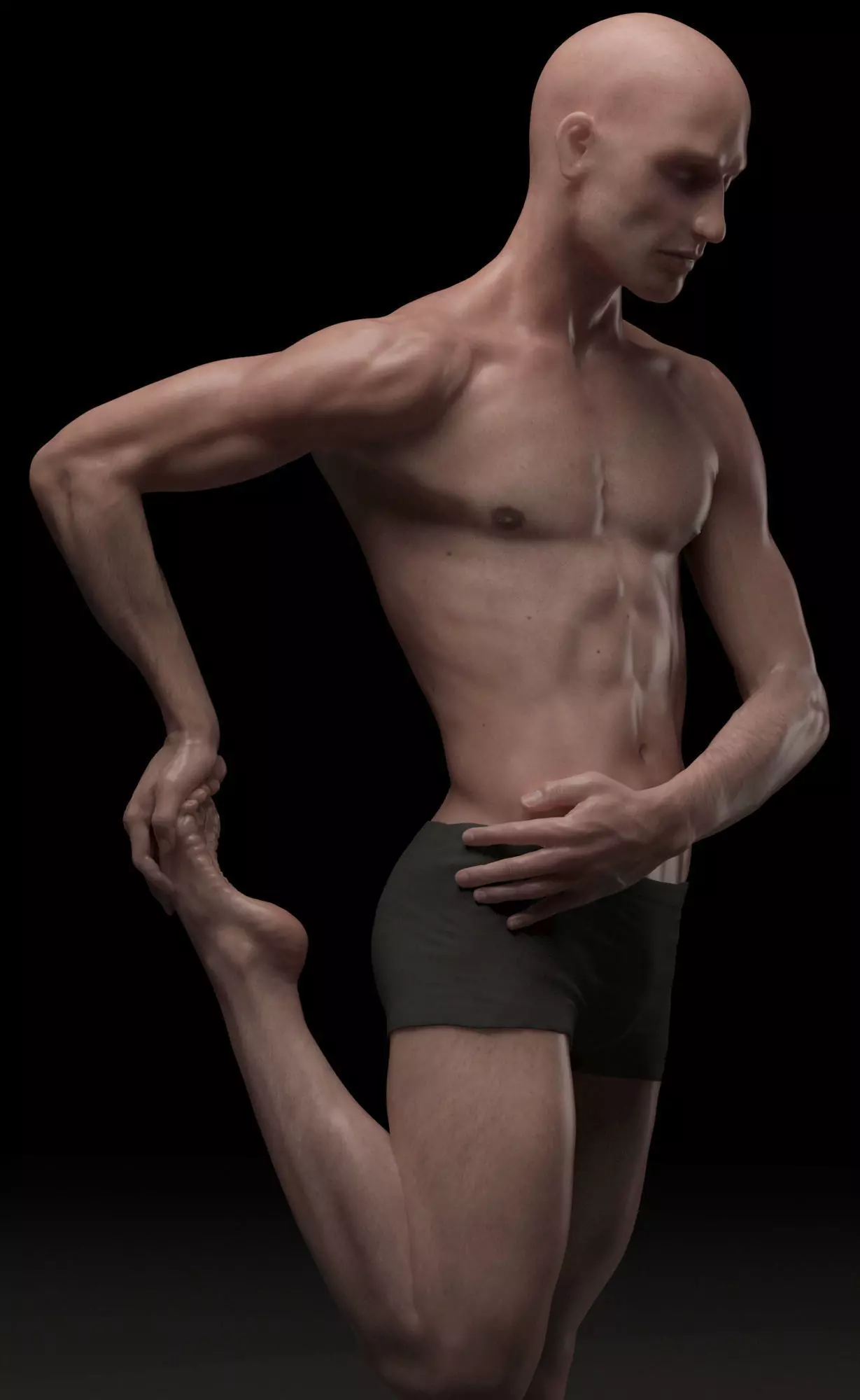 Hyper realistic Human Male Ballet Dancer Stretching 3D model_0