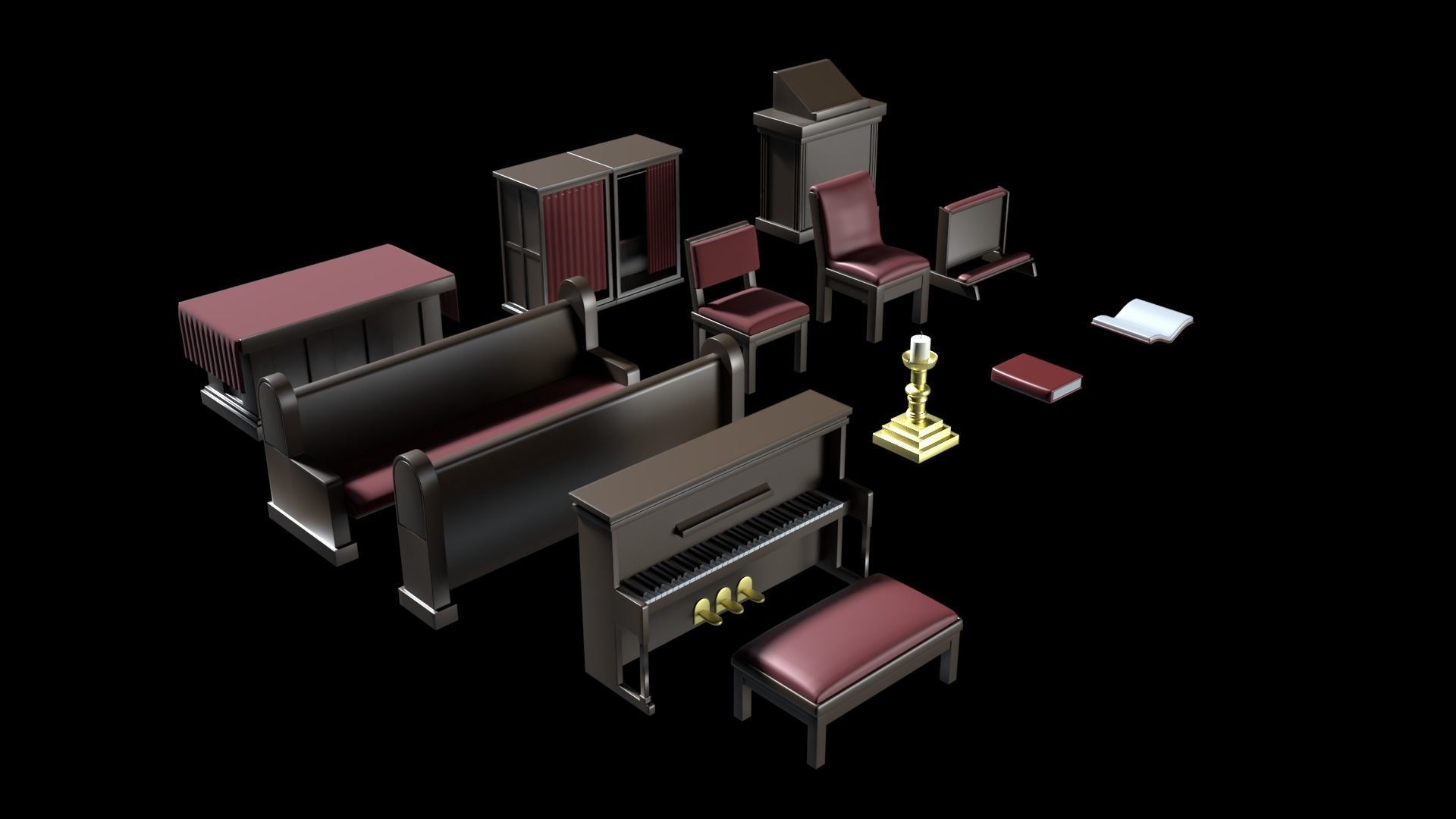 Church Furniture Asset Pack V2 Low-poly 3D model_4