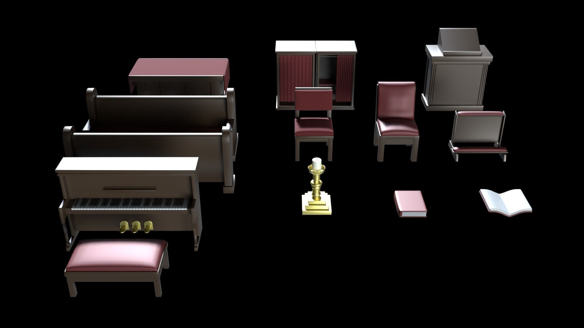 Church Furniture Asset Pack V2 Low-poly 3D model_3