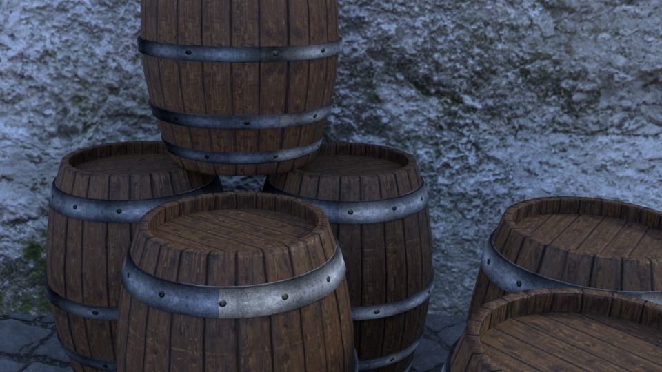 Low Poly Wooden Barrel for game Low-poly 3D model_1