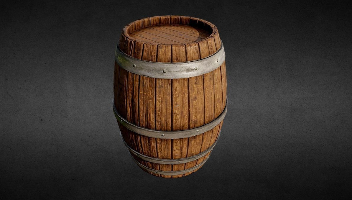 Low Poly Wooden Barrel for game Low-poly 3D model_3