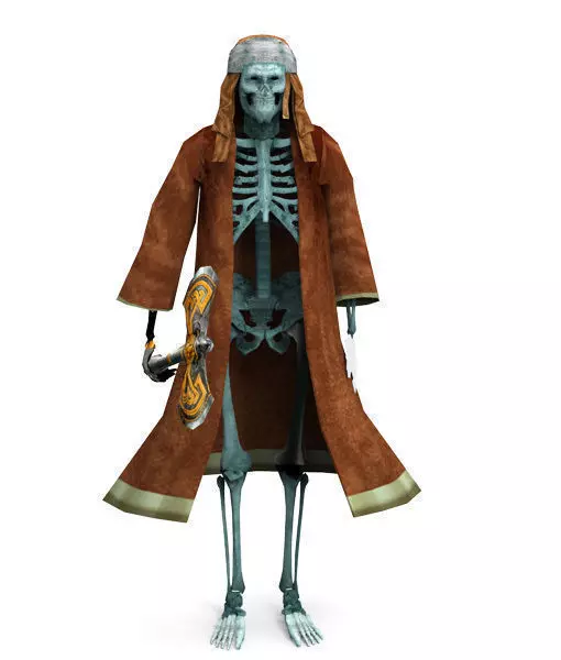 3D Pirate skeleton wearing coat and holding sword Low-poly 3D model