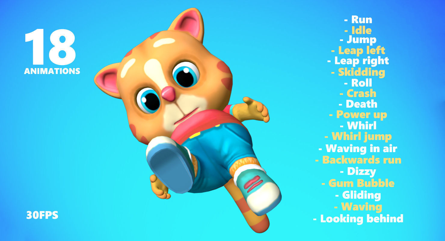 Cat Low poly Animated Rigged Low-poly 3D model_3