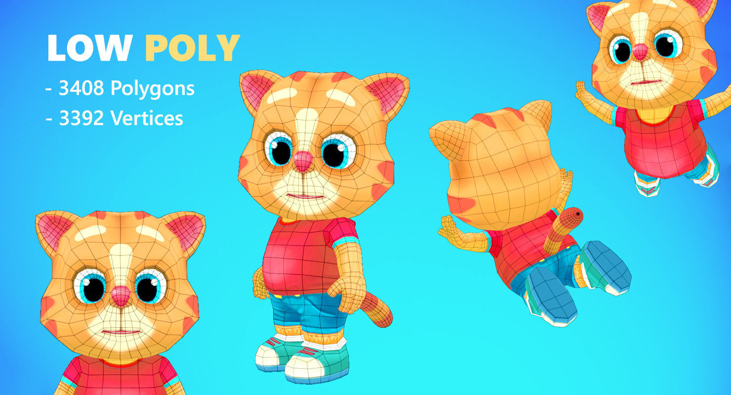 Cat Low poly Animated Rigged Low-poly 3D model_4
