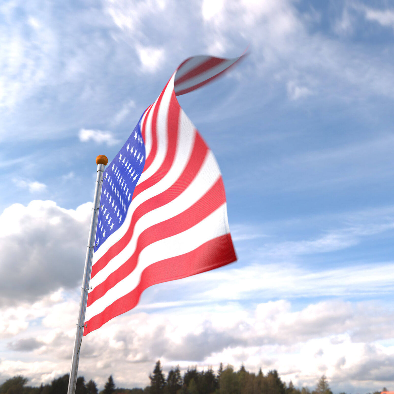 Flag USA animated loop 3D model_5