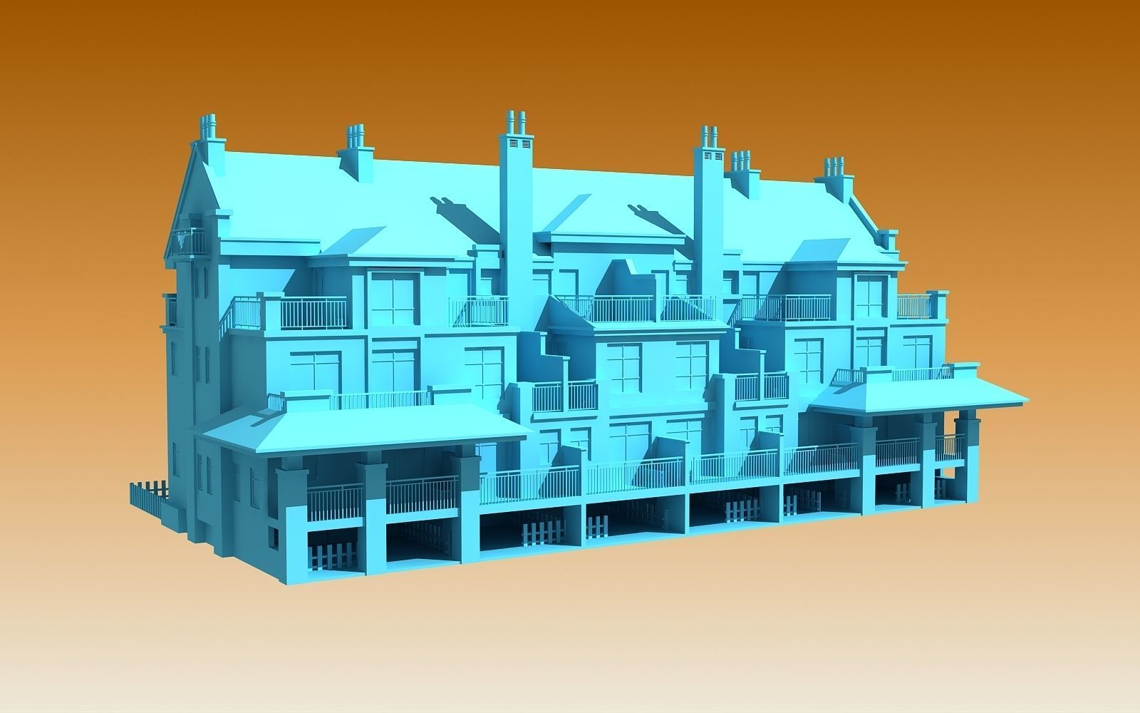 TOWNHOUSES house Low-poly 3D model_2