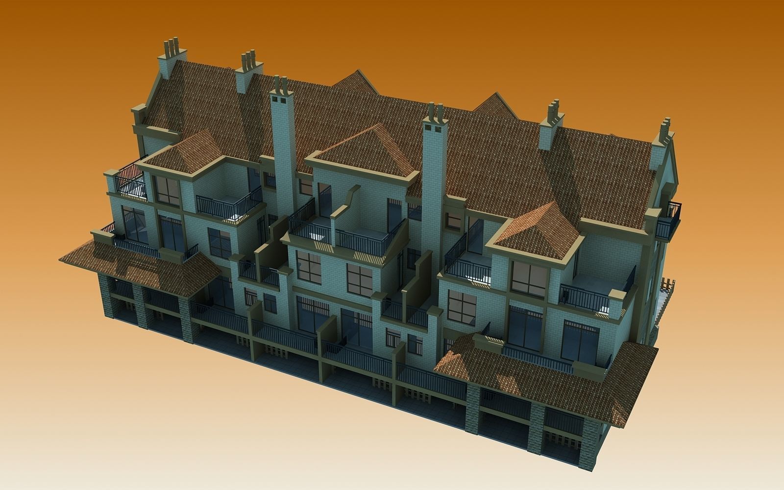 TOWNHOUSES house Low-poly 3D model_9