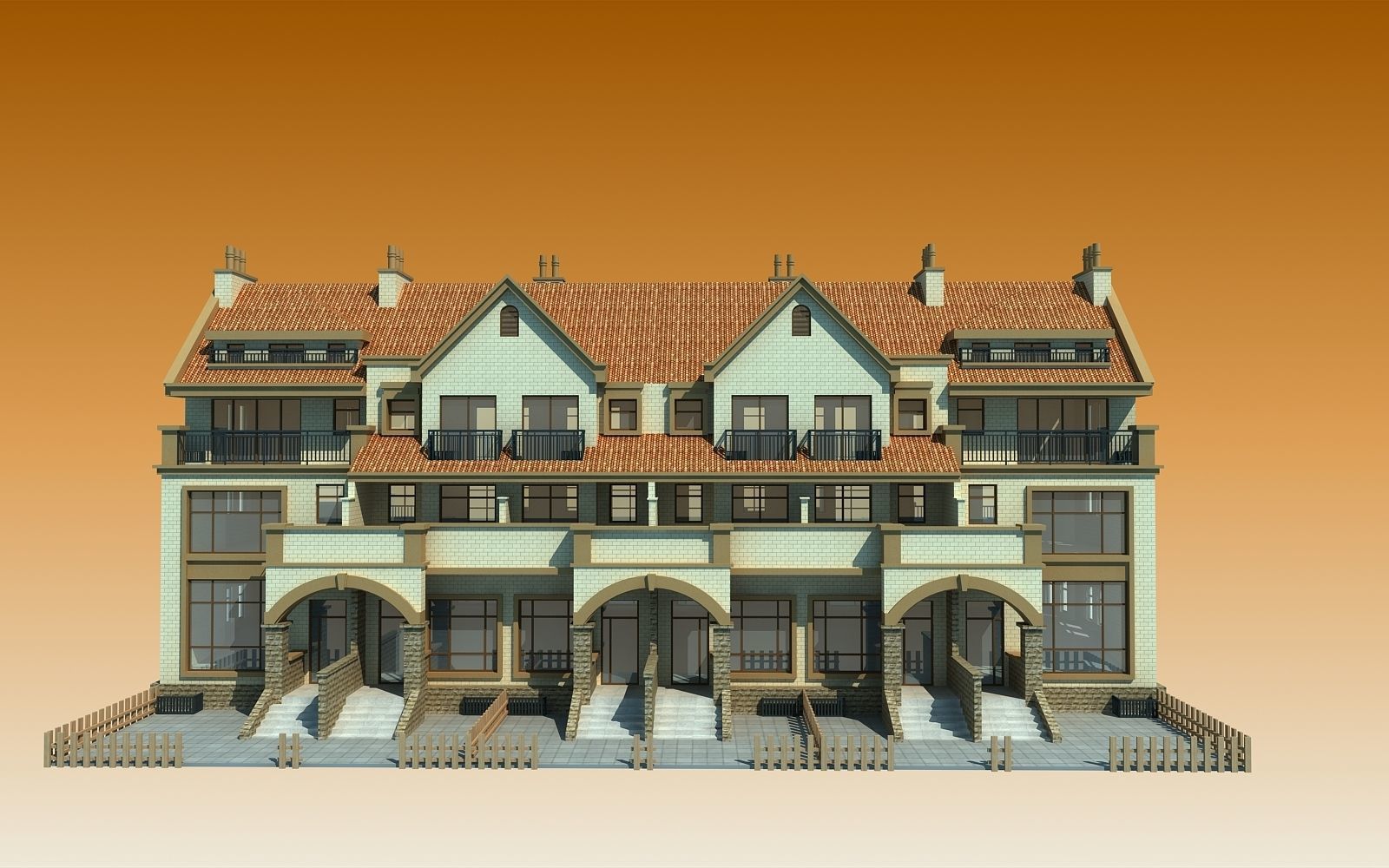 TOWNHOUSES house Low-poly 3D model_10