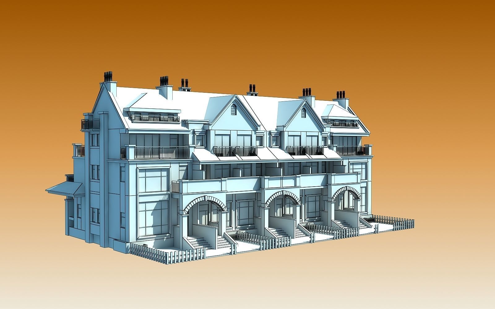 TOWNHOUSES house Low-poly 3D model_7
