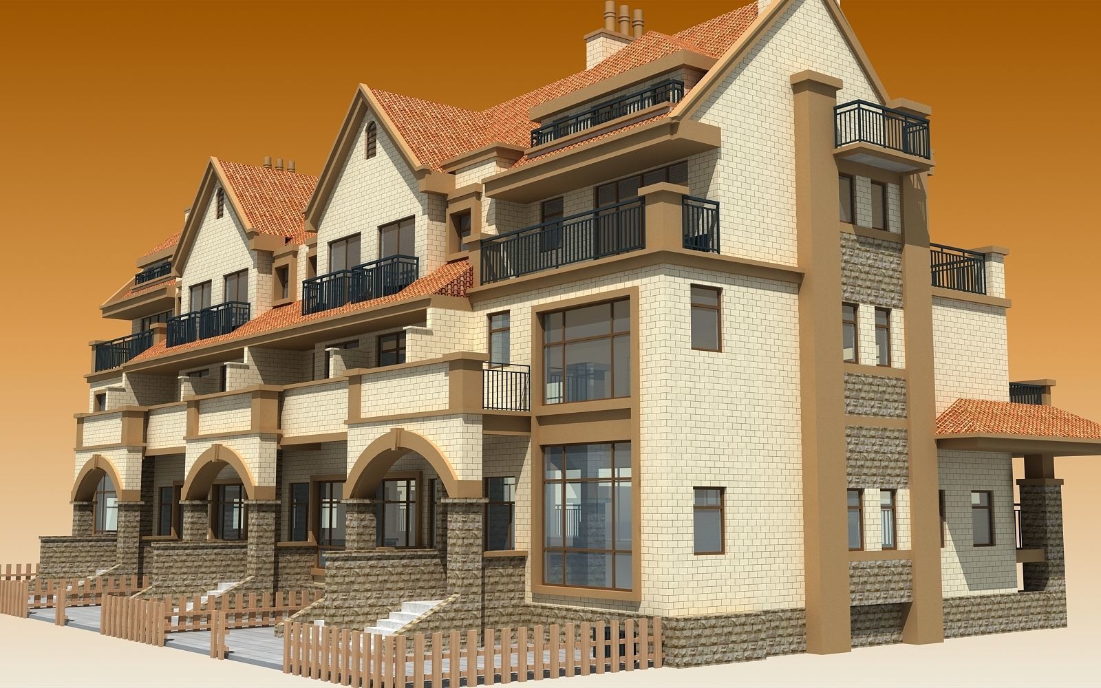 TOWNHOUSES house Low-poly 3D model_5