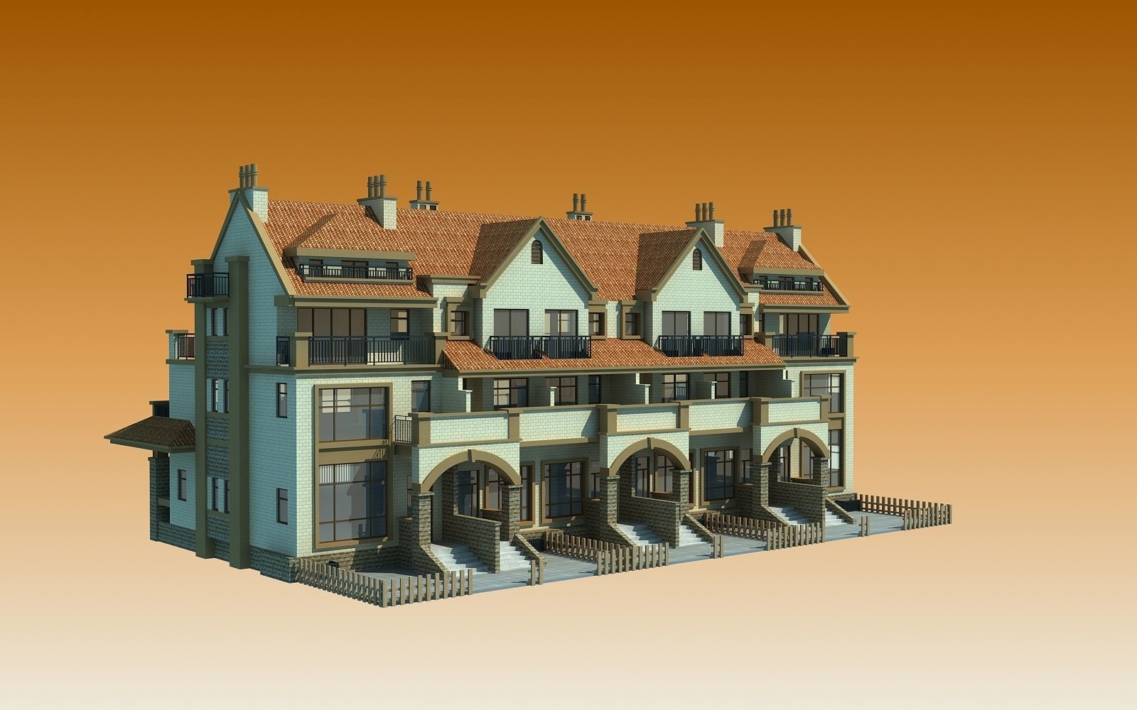 TOWNHOUSES house Low-poly 3D model_6