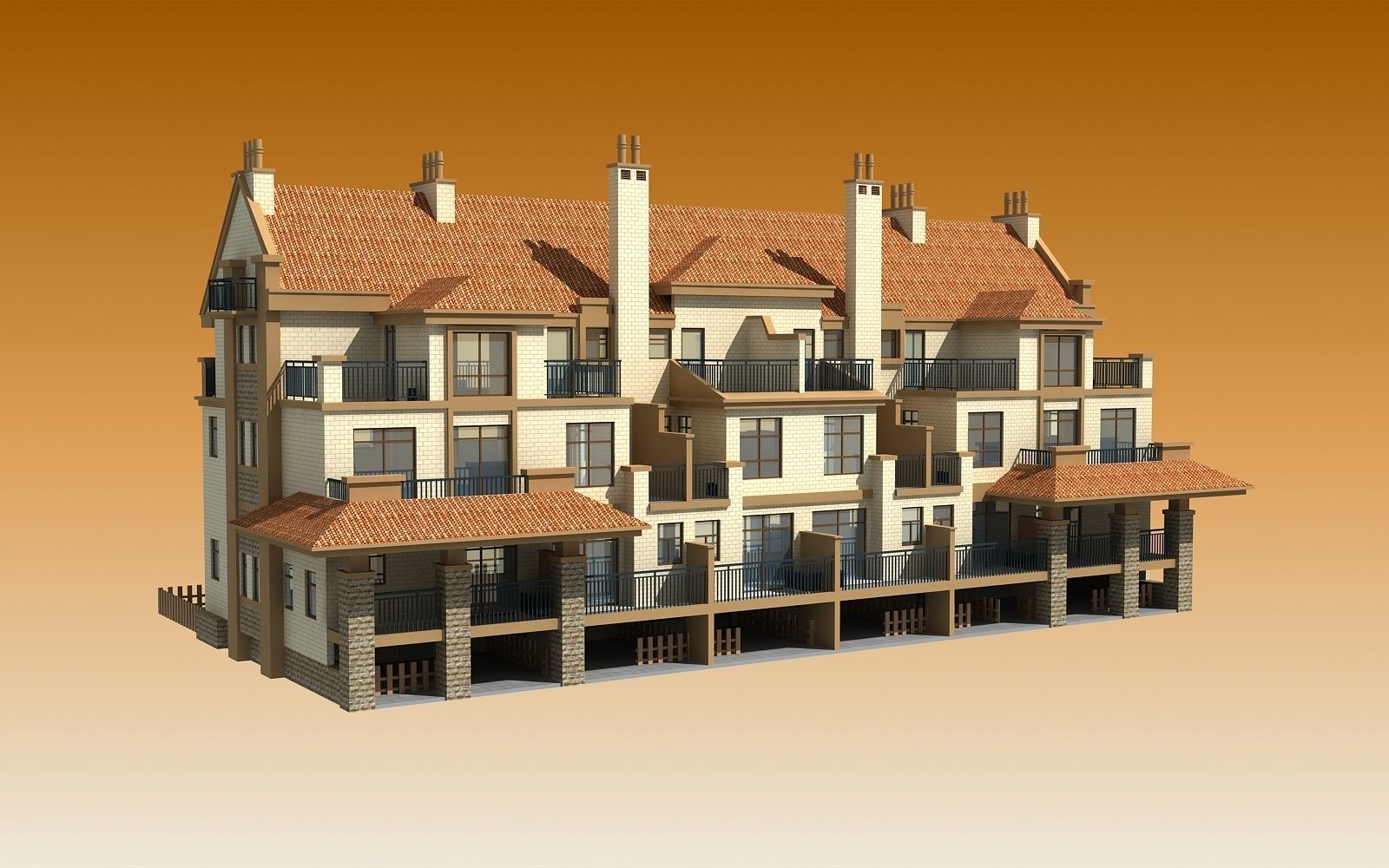 TOWNHOUSES house Low-poly 3D model_1