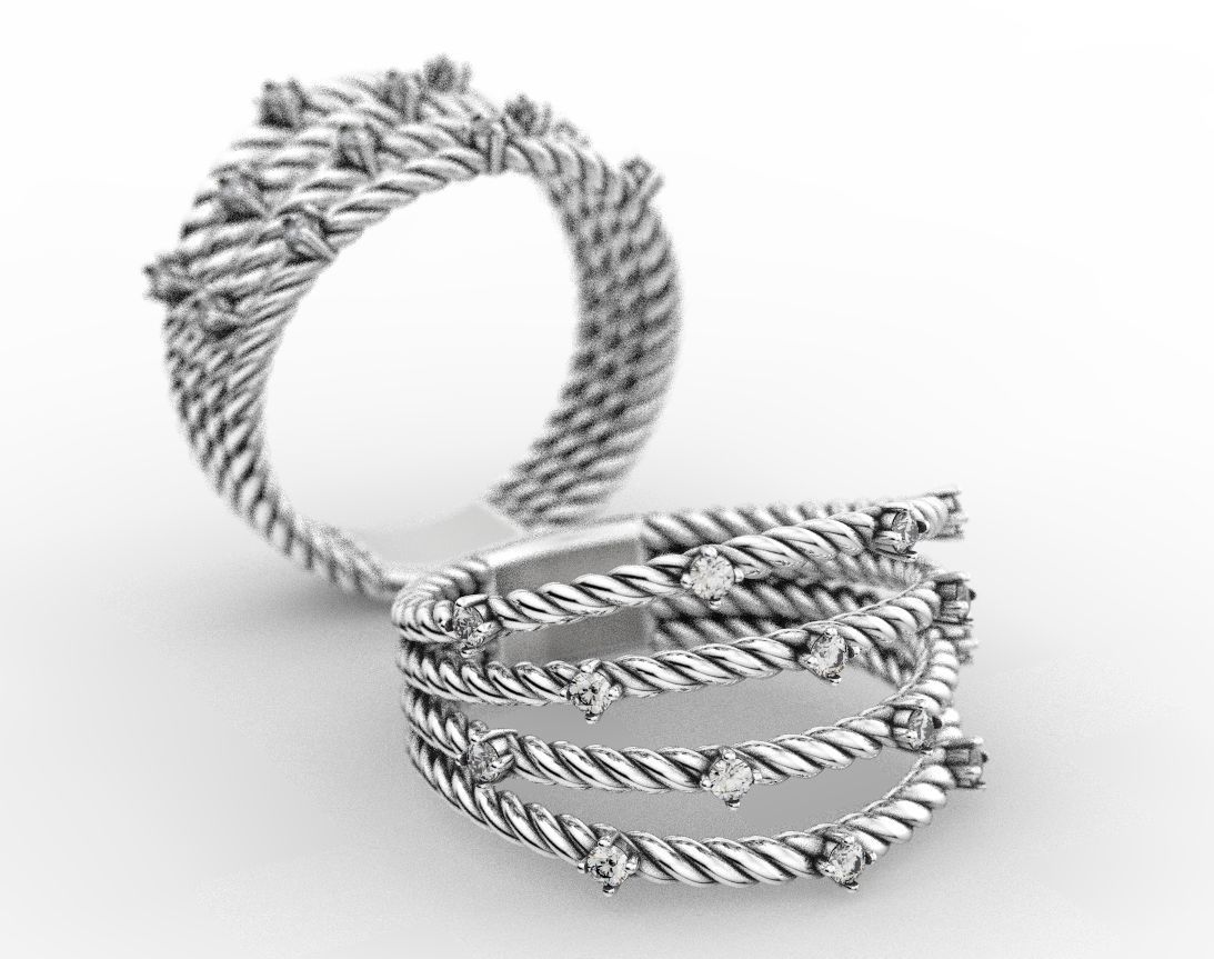 Stylish ring with a rope and stones 363 3D print model_8