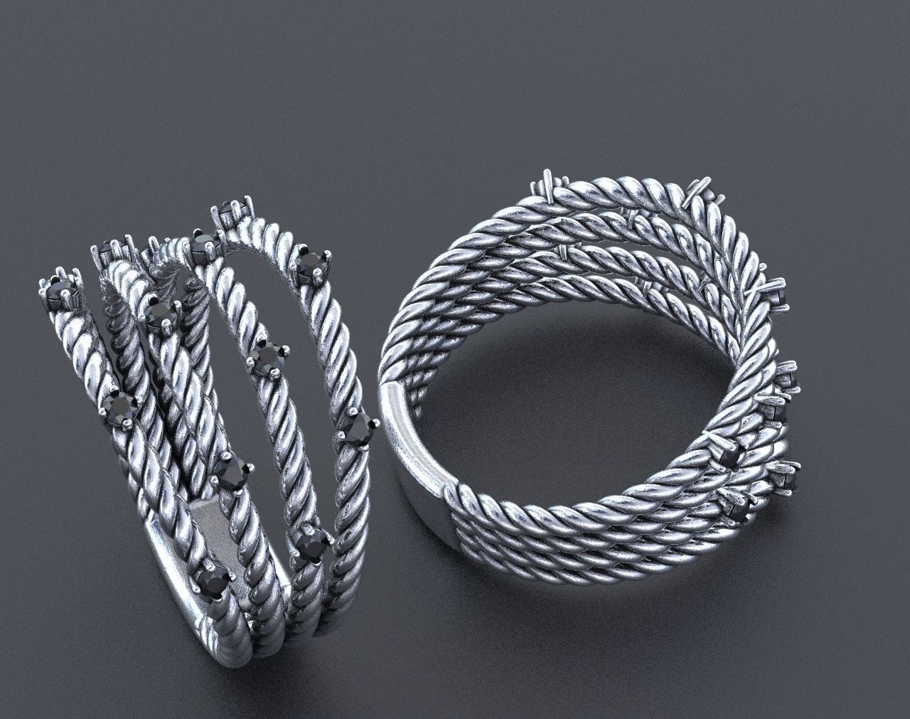 Stylish ring with a rope and stones 363 3D print model_4