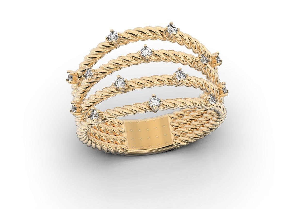 Stylish ring with a rope and stones 363 3D print model_11