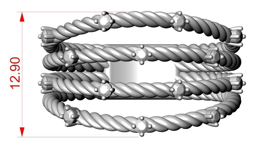 Stylish ring with a rope and stones 363 3D print model_12