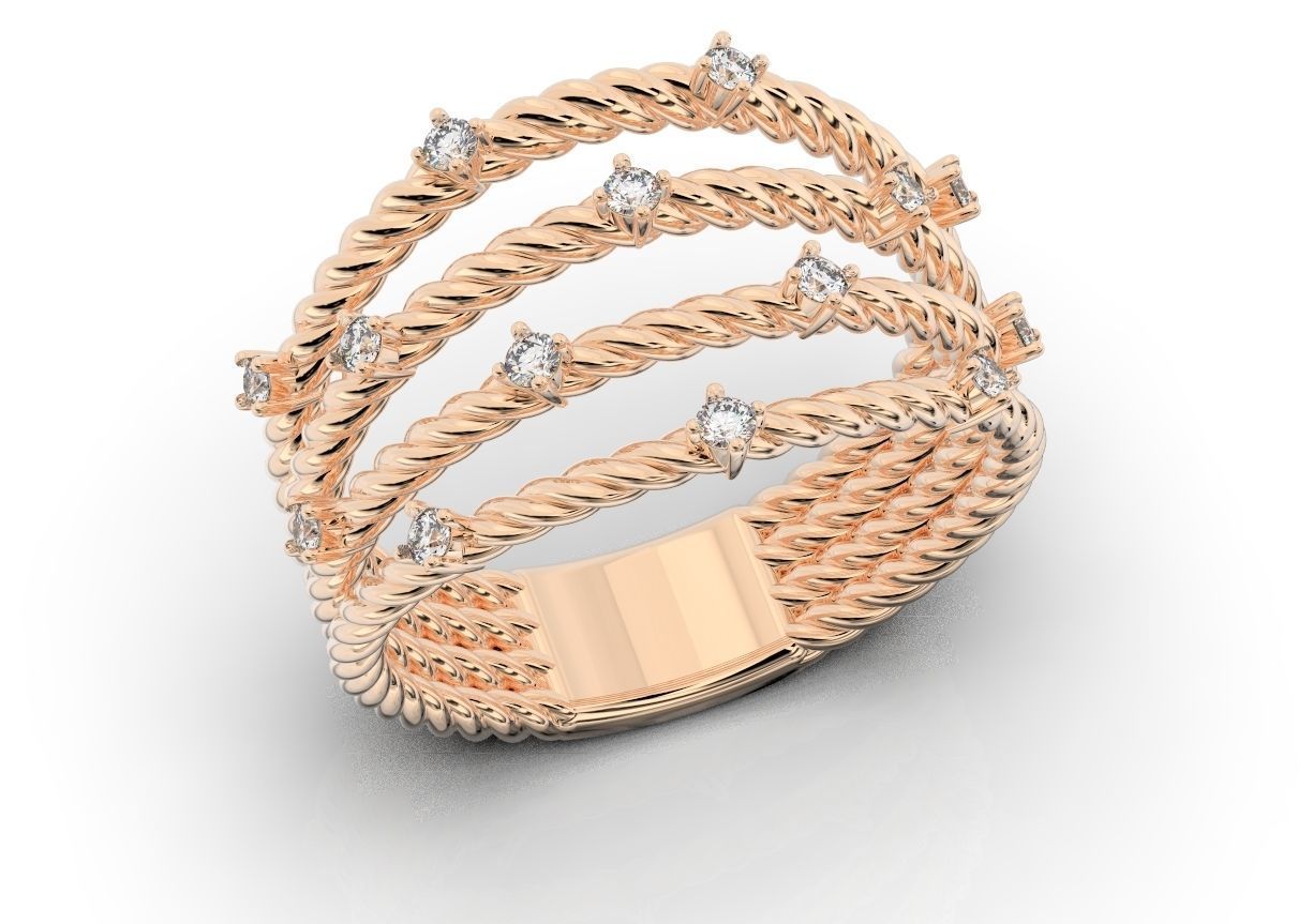 Stylish ring with a rope and stones 363 3D print model_2