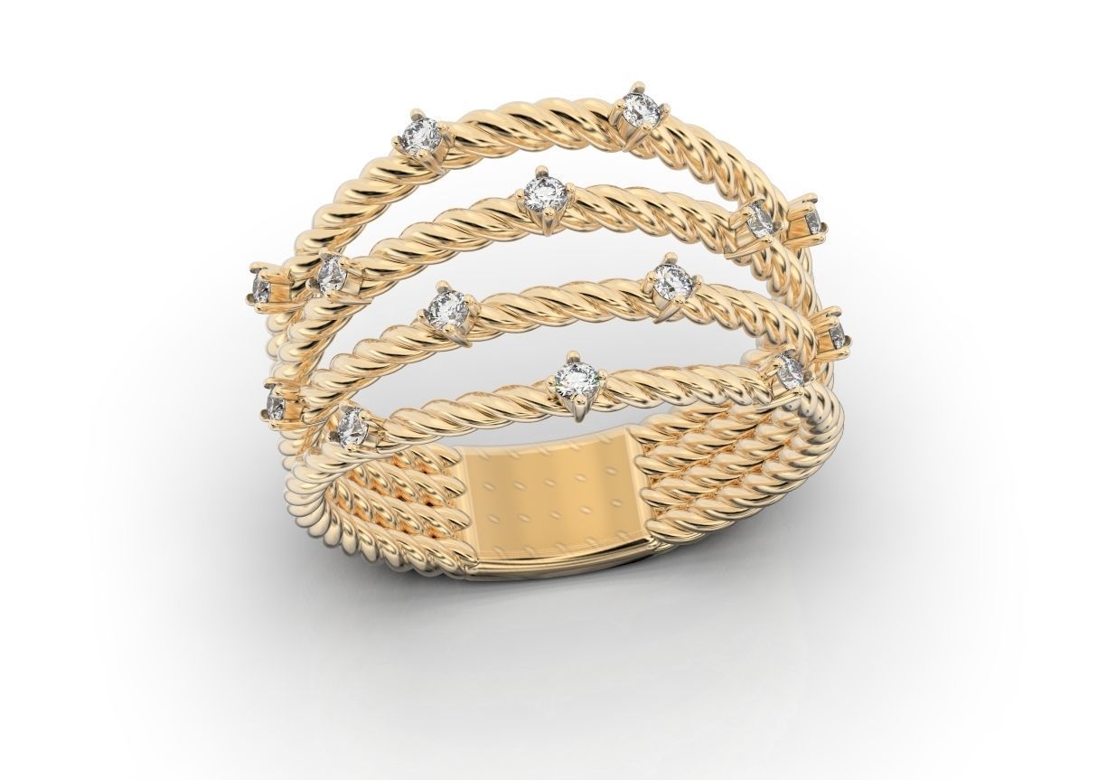 Stylish ring with a rope and stones 363 3D print model_9