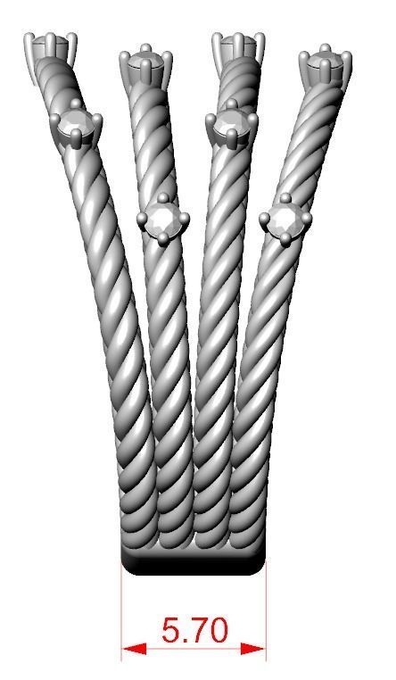 Stylish ring with a rope and stones 363 3D print model_13