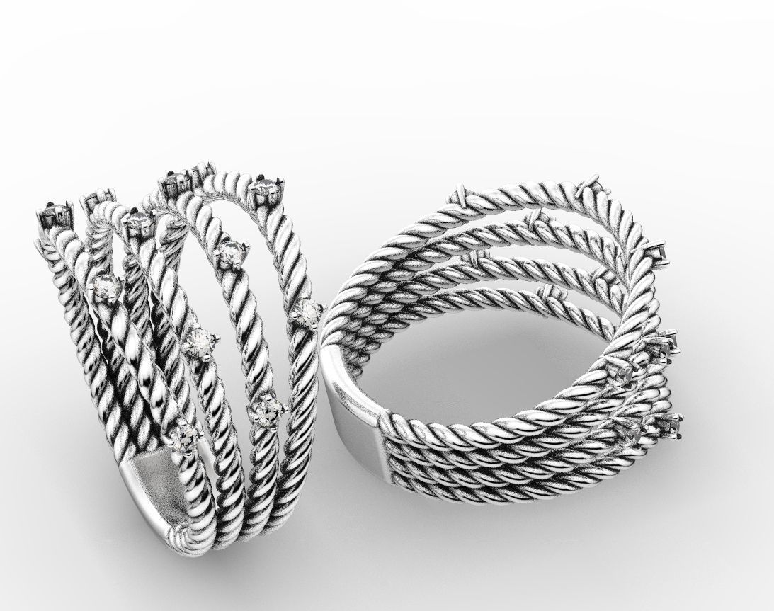 Stylish ring with a rope and stones 363 3D print model_6