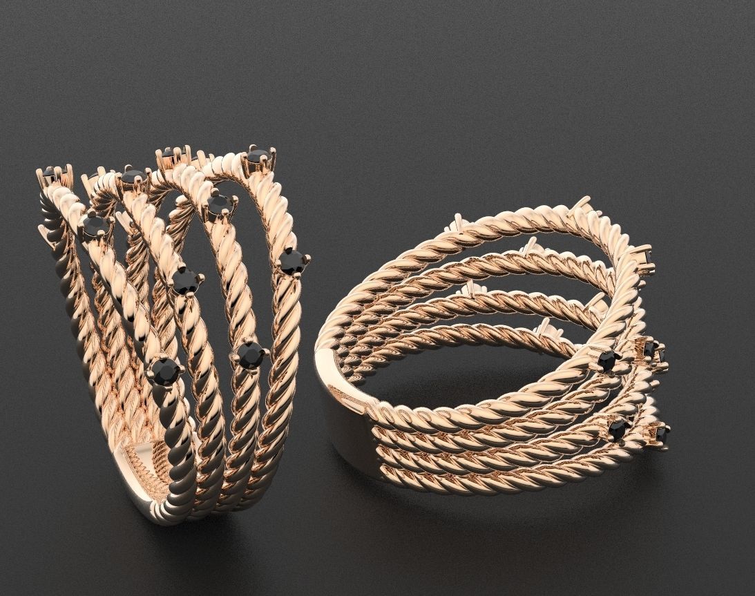 Stylish ring with a rope and stones 363 3D print model_3
