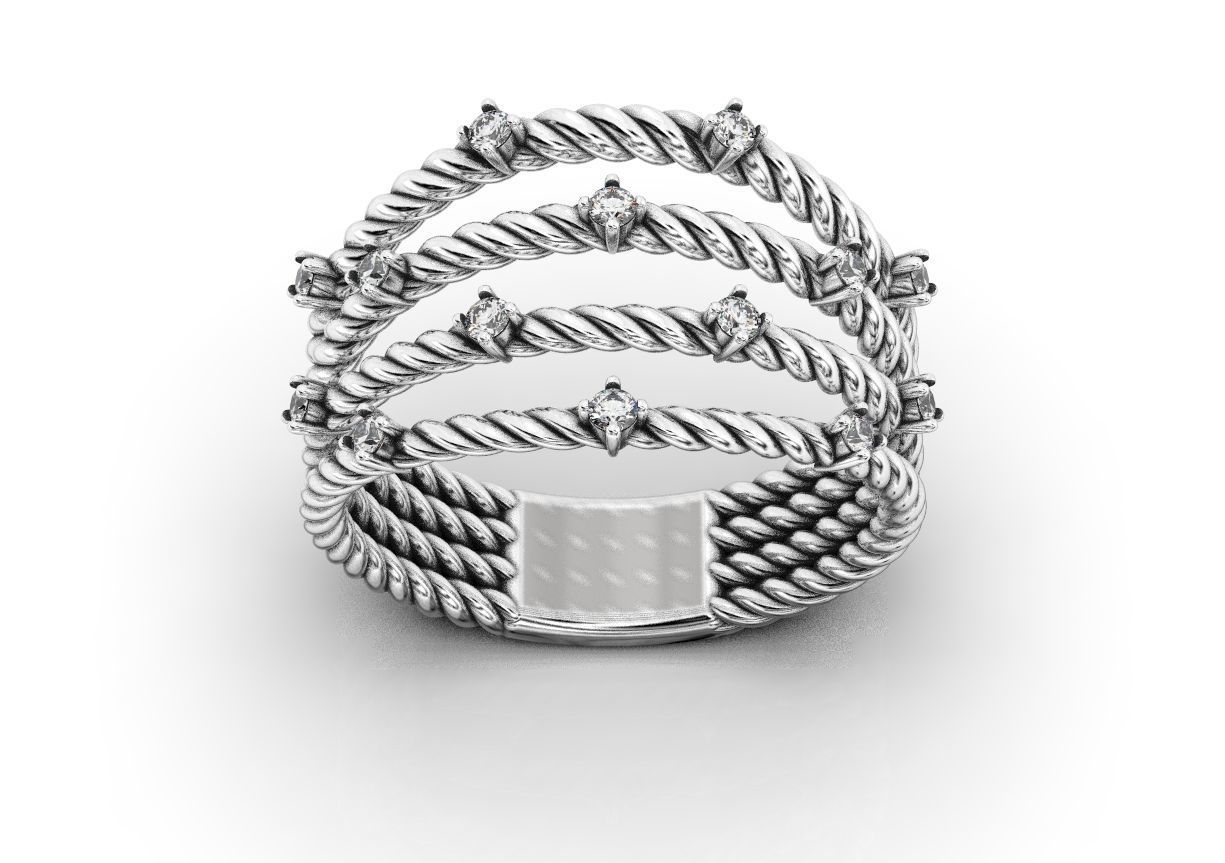 Stylish ring with a rope and stones 363 3D print model_1