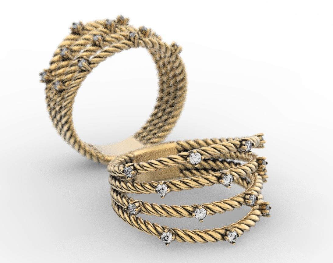 Stylish ring with a rope and stones 363 3D print model_5
