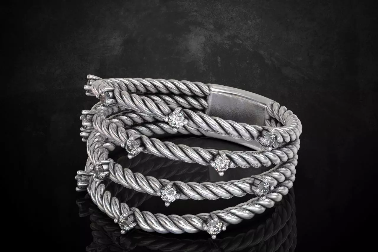 Stylish ring with a rope and stones 363 3D print model_0