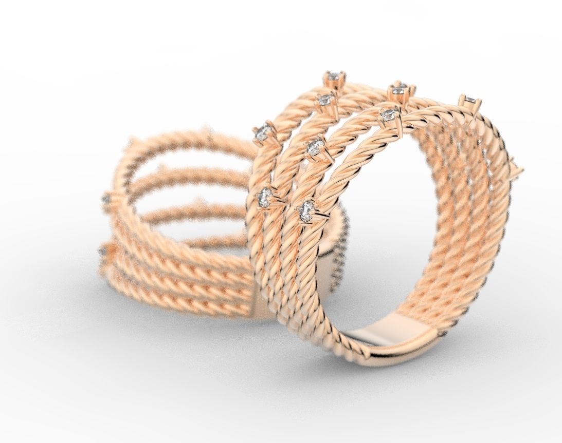 Stylish ring with a rope and stones 363 3D print model_7