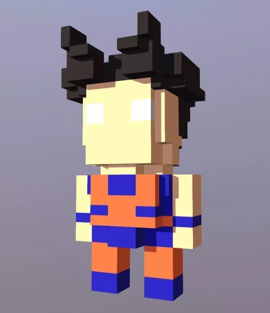 Goku voxel style Low-poly 3D model_0