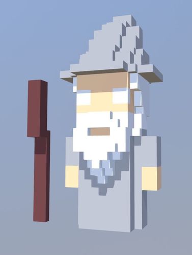 Gandaulf person wearing hat in minecraft Low-poly 3D model