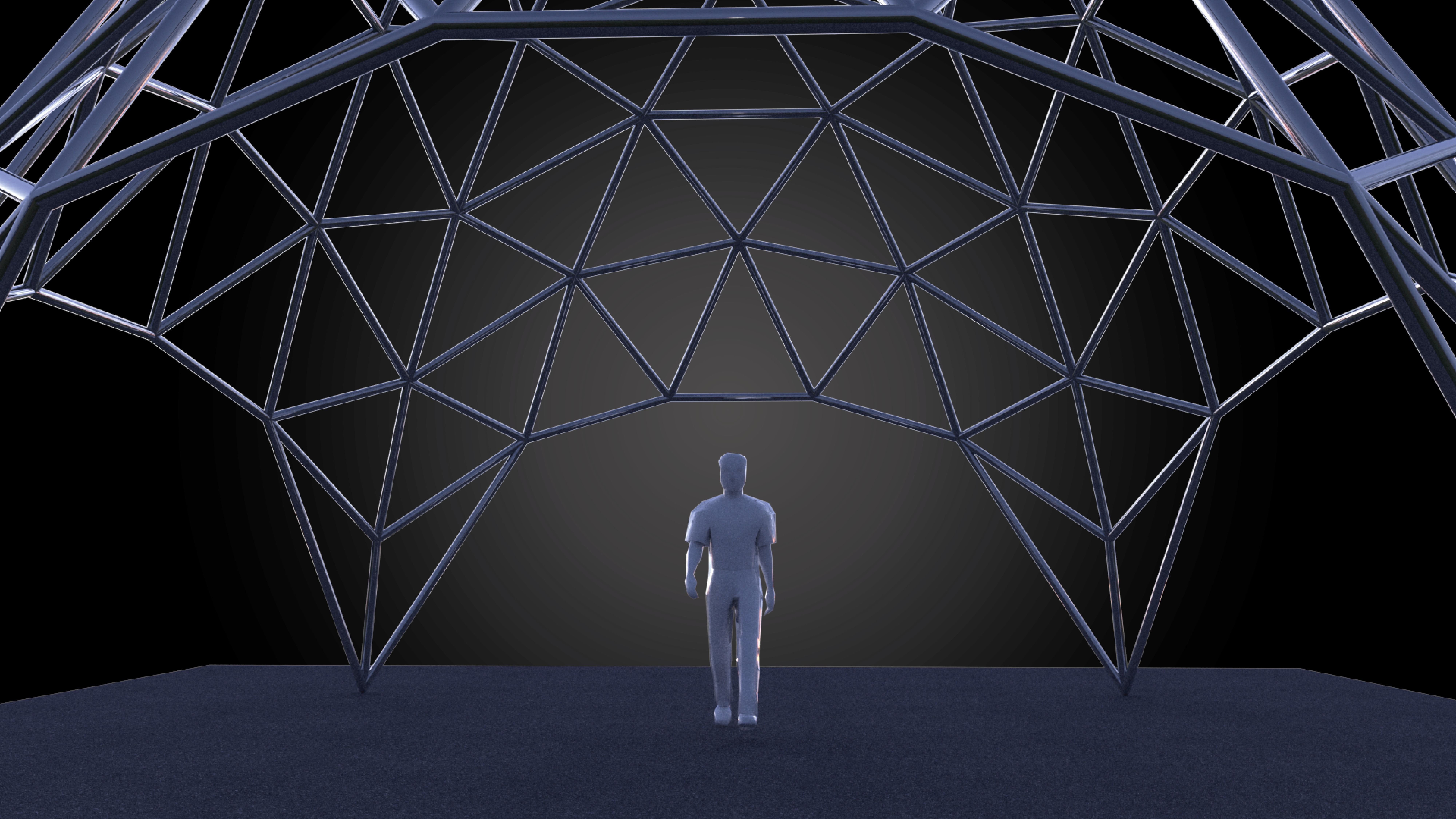 Dome pointed triangulated wire-frame structure geodesic design Low-poly 3D model_3